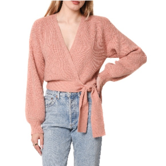 Women's peach Sweater with Tie Front - Picture 1 of 3